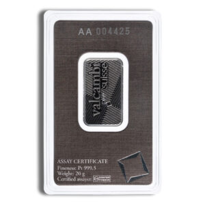 20 gram Platinum Bar - Valcambi (Carded)