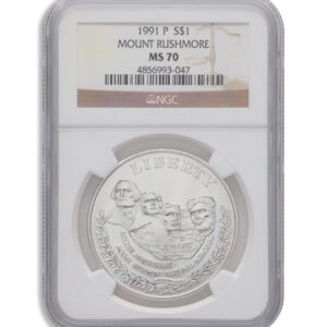 1991-P $1 Mt. Rushmore Silver Commem - NGC MS70